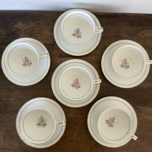 Set Of 6 Noritake‎ Daryl #5510 Tea Coffee Cup and Saucer Vintage Rose Gold Trim